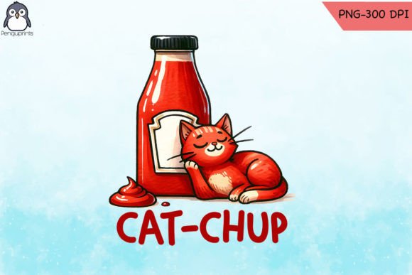 Cat-chup Funny Cat Ketchup Pun PNG for Crafts and Graphics