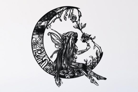 Fairy on Moon Mandala Drawing 43 Graphics and Illustrations
