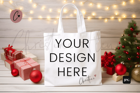 Farmhouse Christmas Tote Mockup: Graphics for Tote Bags