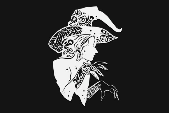 Spooky Witch Mandala Drawing 16: Graphics and Illustrations for Sellers
