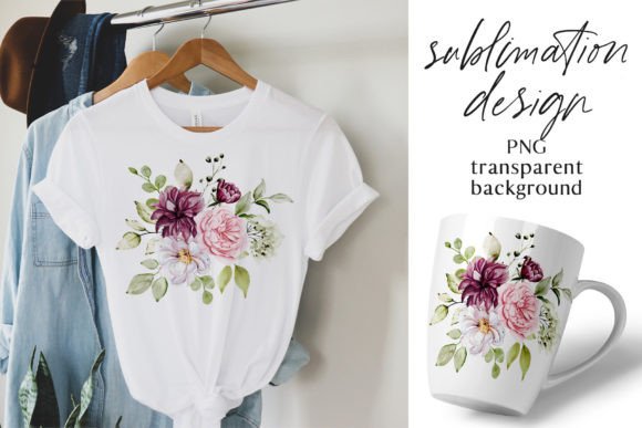 Sublimation Floral Design with Flowers for Graphics and Crafts