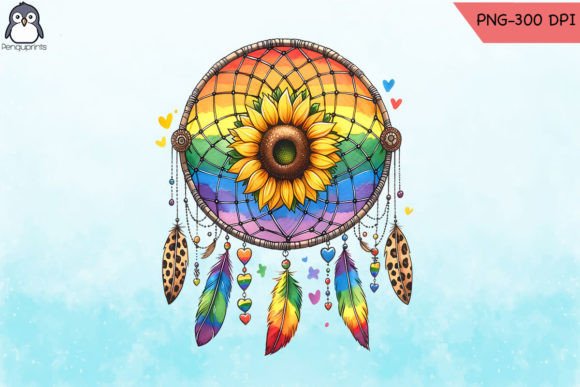 Sunflower Dreamcatcher Sublimation PNG for Graphics and Crafts
