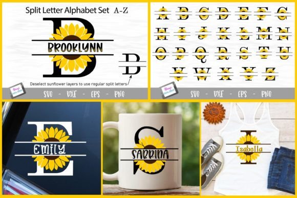 Sunflower Split Letters a-Z - Monograms for Graphics and Crafts
