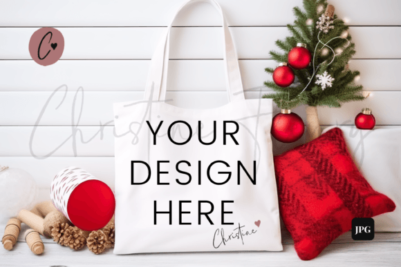 White Christmas Tote Mockup: Graphics for Tote Bags